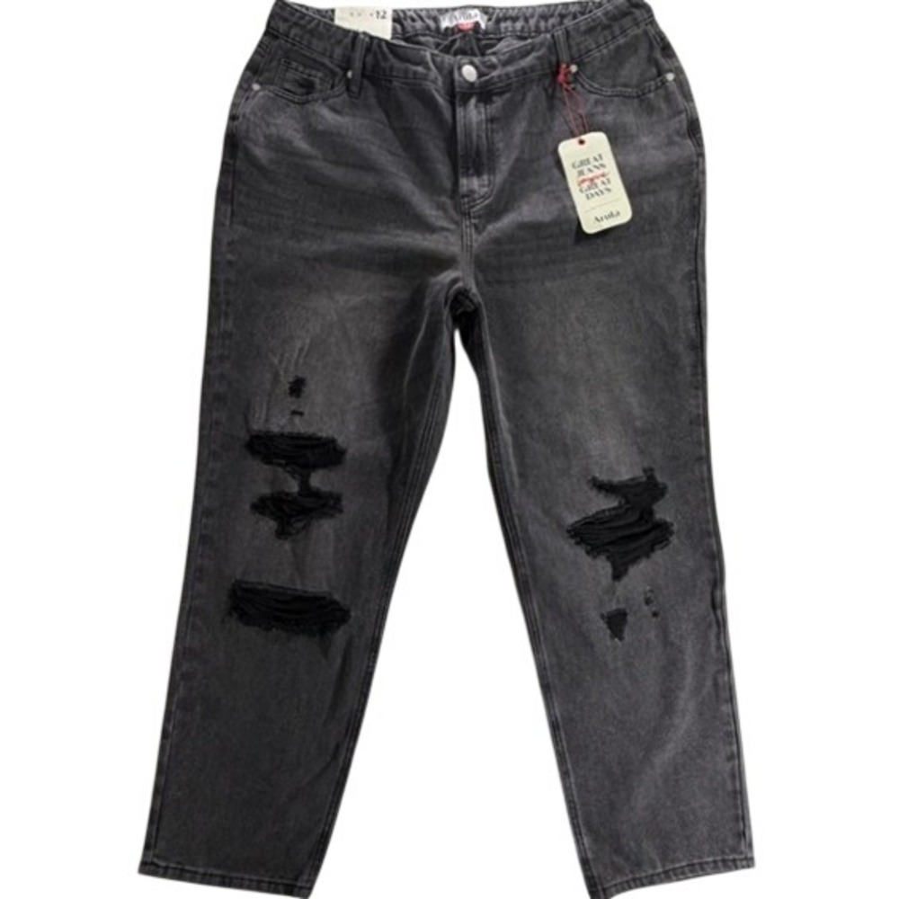 Arula Jeans Women Size 12 Grey Distressed High Rise Wide Leg Denim 111701